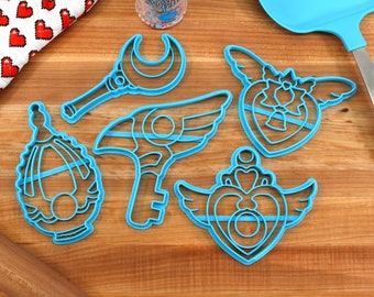 Magical Girl Cookie Cutters - Soul Gem Egg, Sealing Wand Key, Crisis Moon Compact, Strawberry Bell, Moon Stick - Anime Cookie Cutters