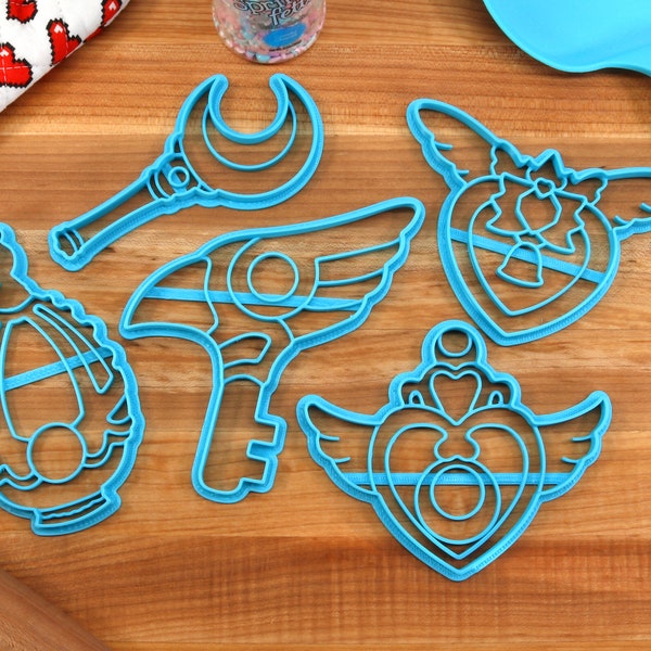 Magical Girl Cookie Cutters - Soul Gem Egg, Sealing Wand Key, Crisis Moon Compact, Strawberry Bell, Moon Stick - Anime Cookie Cutters