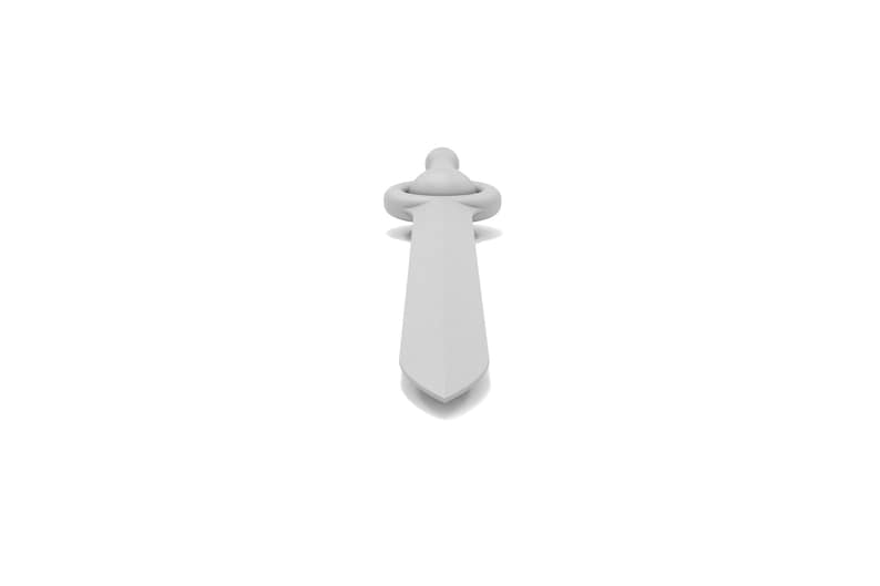 May include: A white plastic sword with a rounded handle and a pointed tip.