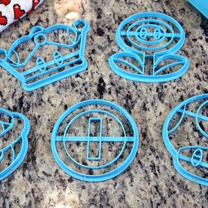 Mario Cookie Cutters: Mushroom, Fire Flower, Coin, Shell, Crown