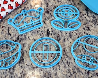 Mario Cookie Cutters: Mushroom, Fire Flower, Coin, Shell, Crown