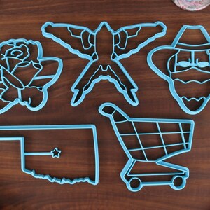 Oklahoma Cookie Cutters - Oklahoma State Outline, Cowboy with Bandana, Rose Cutter, Scissor-Tailed Flycatcher, Shopping Cart - OK Gift Idea
