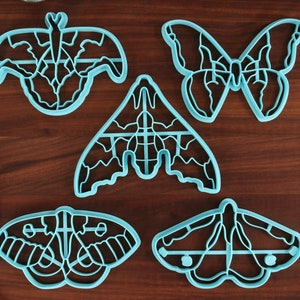 Moth Cookie Cutters Set 2 - Ailanthus Silkmoth, Atlas Moth, Cinnabar Moth, Io Moth, Lime Hawk - Moths Merch - Insect Gifts - Bug Presents