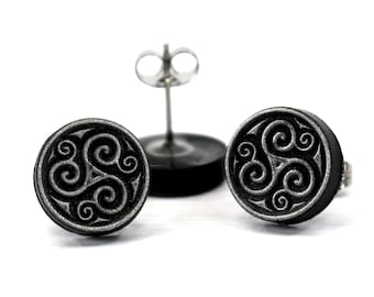 Triskelion Stud Earrings: Celtic Trinity Knot, Hypoallergenic Steel ERG1