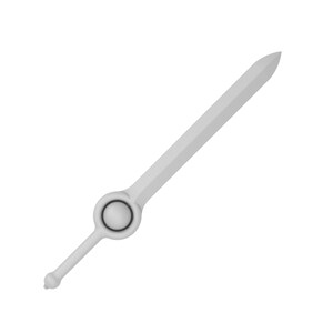 May include: A white sword with a round, silver pommel.