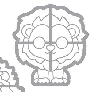 Puede incluir: Un dibujo en blanco y negro de un le&oacute;n con melena, que lleva gafas. El le&oacute;n est&aacute; dividido en cuatro secciones por l&iacute;neas.