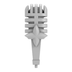 May include: A white vintage-style microphone with a star-shaped design at the base.