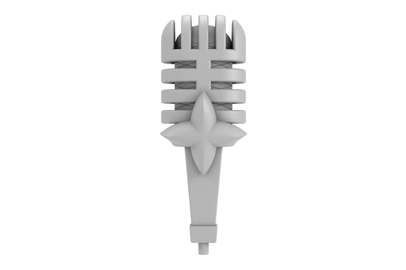 May include: A white vintage-style microphone with a star-shaped design at the base.