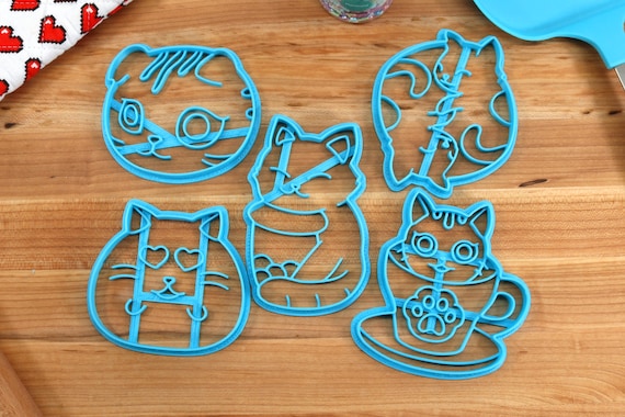 Kawaii Kitties Cookie Cutters - Bao Kitty, Boba Kitty, Folded Ear Kitty, Teacup Kitty, Yin Yang Kitty - Cat Gift /  Baking Gift