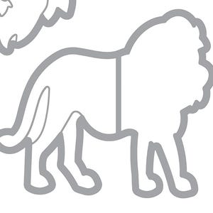 Puede incluir: Un contorno gris de un le&oacute;n con melena, de pie sobre sus cuatro patas. El le&oacute;n est&aacute; mirando hacia la derecha.