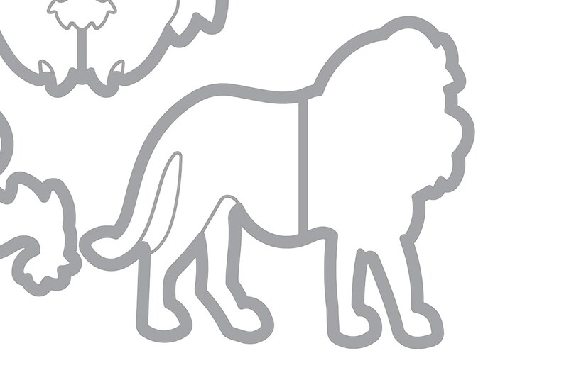 Puede incluir: Un contorno gris de un le&oacute;n con melena, de pie sobre sus cuatro patas. El le&oacute;n est&aacute; mirando hacia la derecha.