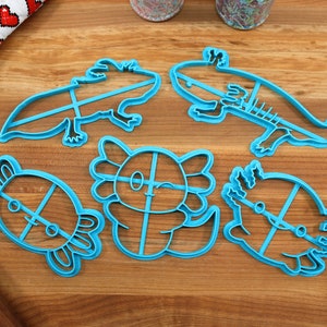 Set di 2 formine per biscotti axolotl - Corpo axolotl, Viso axolotl, Felice axolotl, Abbraccio axolotl, Contorno axolotl - Idea regalo axolotl