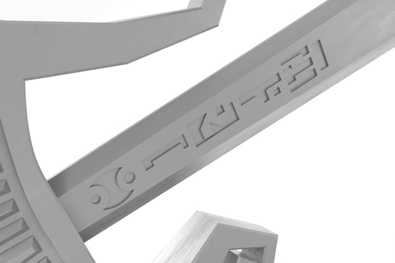 May include: A silver-coloured metal sword with a decorative design and the text "SKY-HIGH" engraved on the blade.