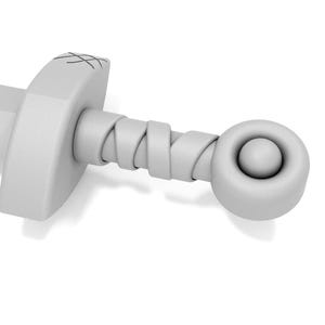 May include: A white plastic toy sword with a twisted handle and a round pommel.