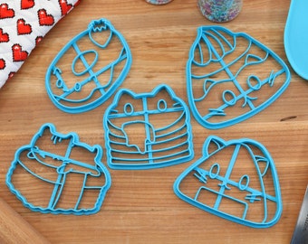 Food Cat Cookie Cutters: Donut, Flan, Onigiri, Pancake, Sushi