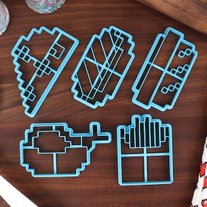 Pixel Foods Cookie Cutters - Pixel Chicken Wing, Pixel Fries, Pixel Hotdog, Pixel Patty, Pixel Pizza - Pixelated Food Merch - Pixel Snacks