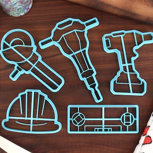 Construction Tools Cookie Cutters, Set 1 - Circular Saw, Electric Drill, Hardhat, Jackhammer, Leveler -  Constructing Necessities for Baking