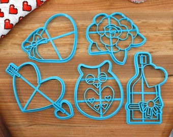 Valentine's Day Cookie Cutters: Heart, Rose, Champagne Bottle