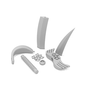 Peut inclure: Un ensemble de pi&egrave;ces en plastique gris pour construire un mod&egrave;le. Les pi&egrave;ces comprennent une pi&egrave;ce incurv&eacute;e, une pi&egrave;ce longue et droite, une petite pi&egrave;ce en forme d'aile, une pi&egrave;ce pointue et une petite pi&egrave;ce avec un motif de carr&eacute;s.