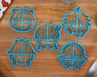 Genshin impact-koekjesvormpjes chibi-gezichten set 6 - Jean, Sayu, Sucrose, Venti, Xiao