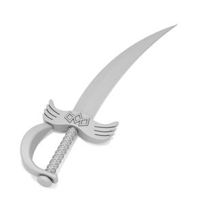 Peut inclure: Une &eacute;p&eacute;e argent&eacute;e avec une lame courbe et un manche orn&eacute; d'un motif d&eacute;coratif. L'&eacute;p&eacute;e a un motif d'aile sur la garde.