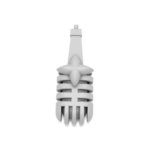 May include: A white metal bottle stopper with a star-shaped design on top and a spiral design on the bottom.