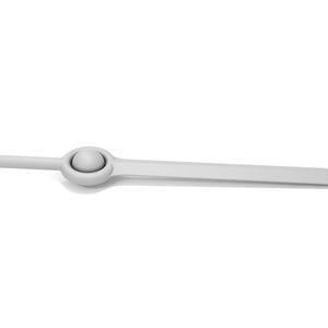 May include: A white sword with a round, white pommel. The sword has a simple design and is made of a smooth, white material.