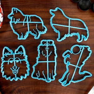 Formine per biscotti a forma di Rough Collie - Pila di Rough Collie, Contorno di Rough Collie, Faccia di Rough Collie, Frisbee di Rough Collie - Regalo di Rough Collie