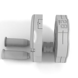 May include: A disassembled gray metal weight with the text "MODEL R 28" printed on the side. Two gray metal sleeves are also included.
