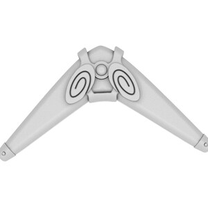 Puede incluir: Un boomerang de pl&aacute;stico blanco con un dise&ntilde;o circular en el centro. El boomerang es un juguete para jugar al aire libre.
