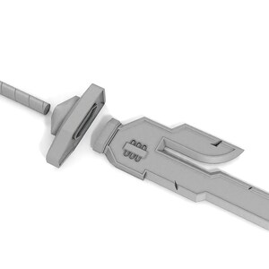 May include: A disassembled silver-colored sword with a detailed handle and a futuristic blade design.