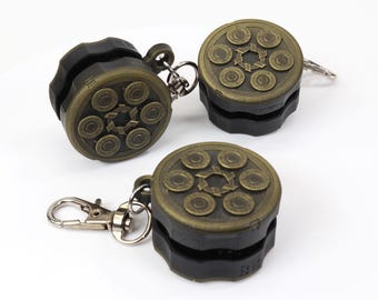 Revolver Chamber Keychain - Handcrafted Resin, Aged Metal Finish KY1
