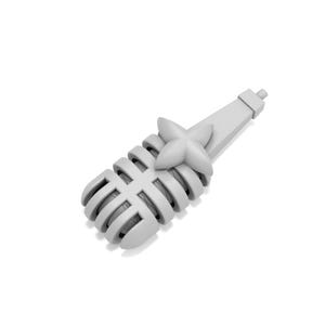 May include: A white microphone with a star-shaped design on the top. The microphone is made of plastic and has a silver finish.