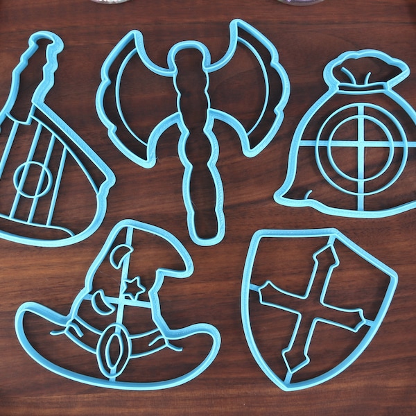 Tabletop RPG Class Cookie Cutter Set - Barbarian Symbol, Bard Symbol, Wizard Symbol, Rogue Symbol, Paladin Symbol - DnD Cookie Cutter