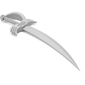 Peut inclure: Une &eacute;p&eacute;e argent&eacute;e avec une lame incurv&eacute;e et une poign&eacute;e d&eacute;corative. La poign&eacute;e pr&eacute;sente un motif g&eacute;om&eacute;trique.