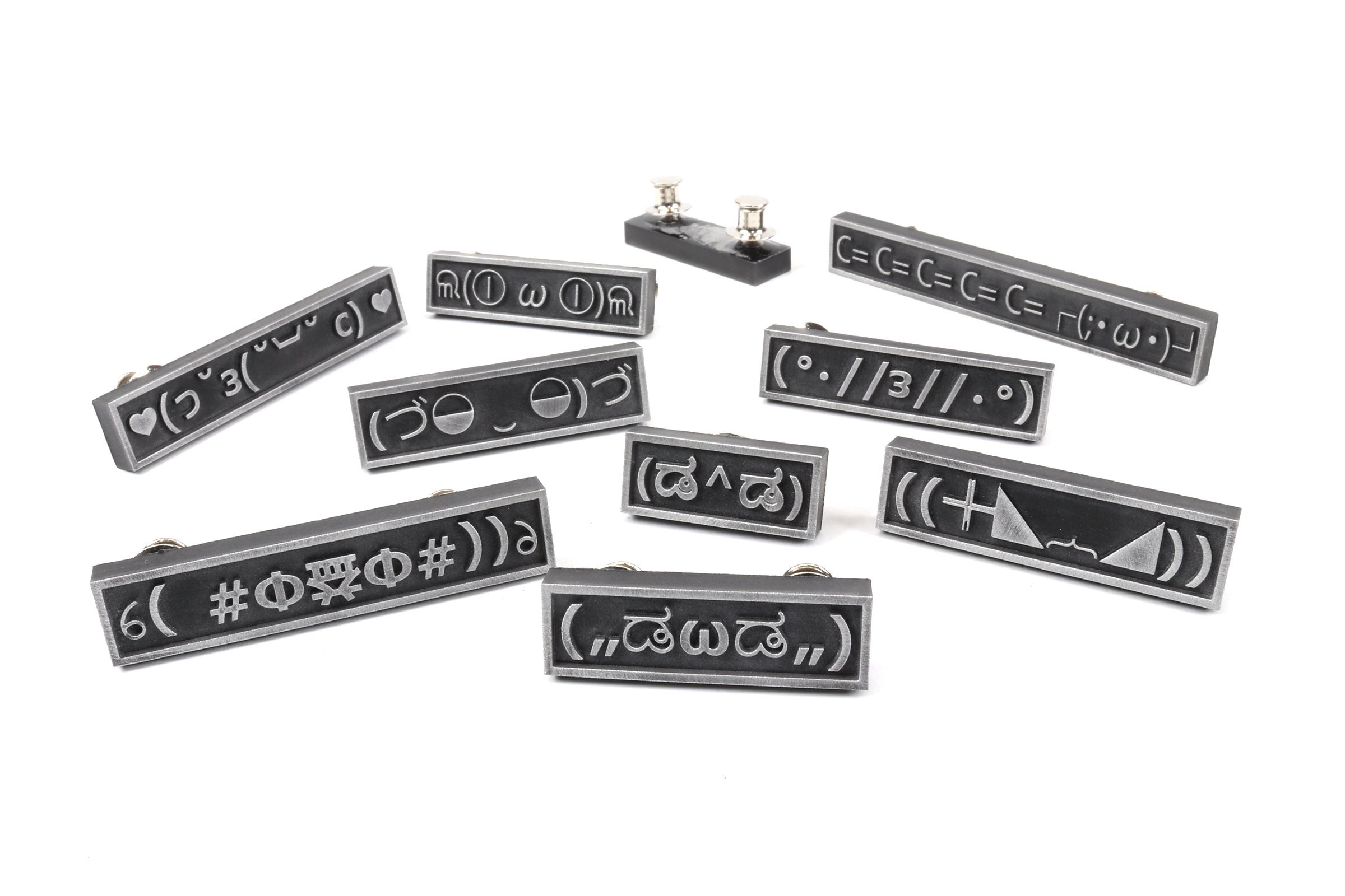Kaomoji Pin Set: Japanese Emoticons, Crystal Resin & Aluminum