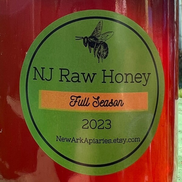 24 oz, 2023 Full Season NJ Raw Honey, Pure and Unfiltered with Local Pollen, Reusable Glass Canning Jar