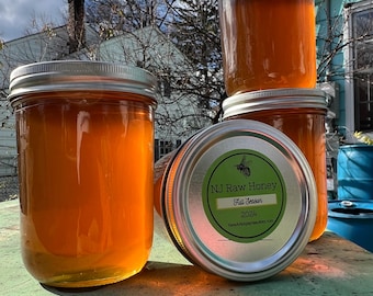 FREE SHIP, NJ Raw Honey: Full Season, Pure & Unfiltered, Local Pollen, Reusable Jar (24oz)