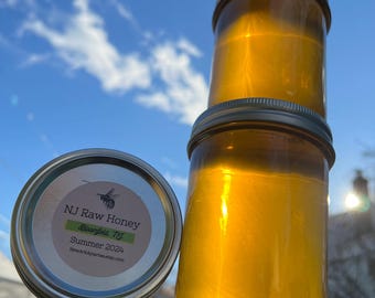 FREE SHIP, Bloomfield NJ Raw Summer Honey: Local Pollen, Reusable Jar (24oz)