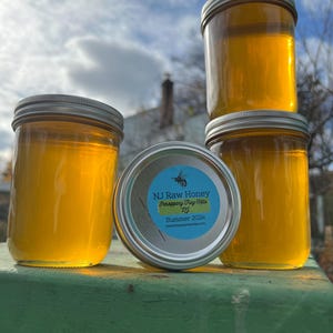 FREE SHIP, NJ Raw Summer Honey: Local Pollen, Reusable Canning Jar (24oz)