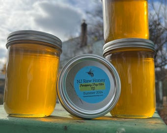FREE SHIP, Parsippany NJ Raw Summer Honey: Local Pollen, Reusable Canning Jar (24oz)
