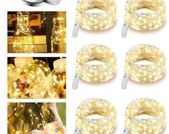 6 pack 30 LED Warm White Battery Operated Fairy Lights 10'Long | Batteries Included | Great for Mason Jars, Holiday Projects etc