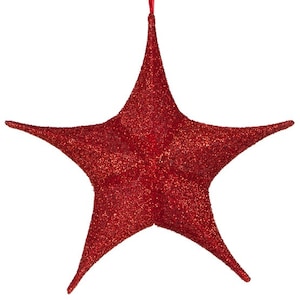 16, 26, 32, 44, 54 and 60&quot; Fold Flat Red Metallic Poly-mesh Christmas Star, Unlit