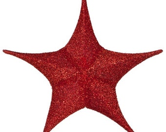 16, 26, 32, 44, 54 and 60" Fold Flat Red Metallic Poly-mesh Christmas Star, Unlit