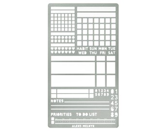 No.423 Planer Schablone, Metall Schablone Bullet Journaling, Edelstahl Lesezeichen Schablone, Habit Tracker Template, Journal Lineal Schablone