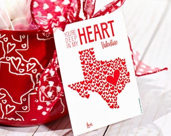 Texas Valentine, Personalized School Valentines, Classroom Valentines, Love Notes, Deep in my Heart, DIY Valentine, Printable Tag