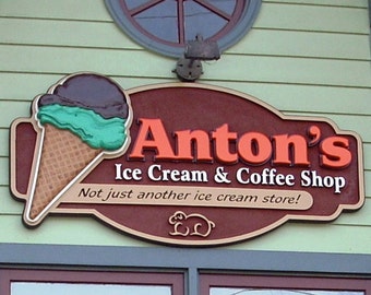 High Density Urethane sand carved single face sign business, custom 1.5" HDU with Hand carved overlay