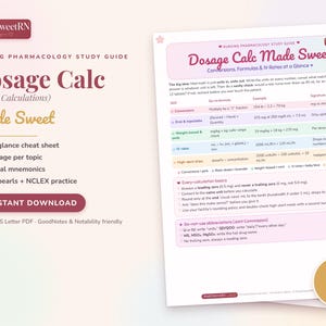 Dosage Calculations Study Guide | Nursing Med Math Notes | IV Drip Rates | NCLEX Review | Printable PDF Digital Download