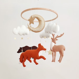 Woodland Mobile - Gender Neutral Baby Mobile - Woodland Nursery Decor - Forest Animals Crib Mobile - Bear Fox Deer Nursery Mobile Nature