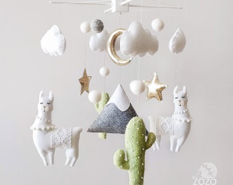 Baby Mobile - Llama Cactus Nursery Mobile -  Llama Mobile -  Cactus Baby Crib Mobile -  Mountain Mobile - Neutral Mobile - Boho Nursery